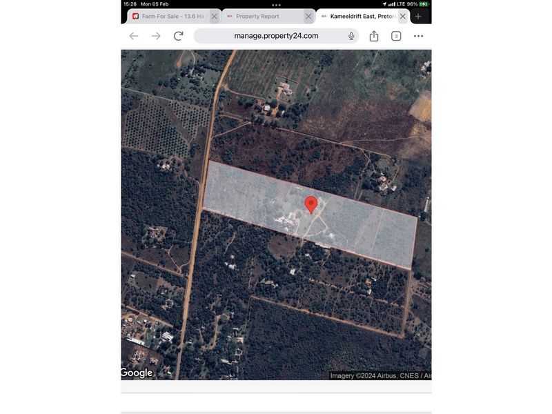 Aerial view of the farm property showing the land boundaries and location within the surrounding area.