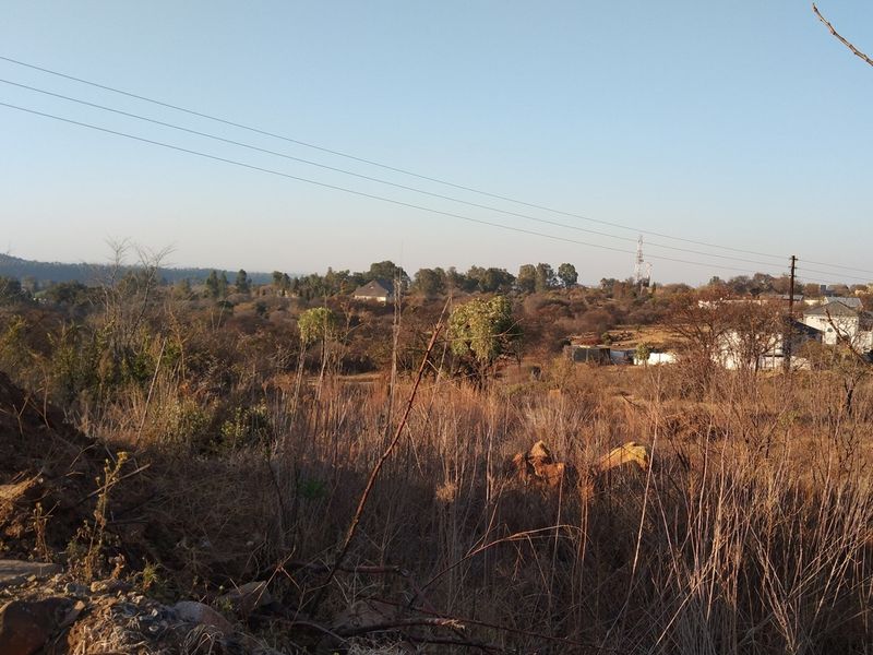 A view of the vacant residential land featuring natural vegetation and surrounding landscape with overhead power lines visible.