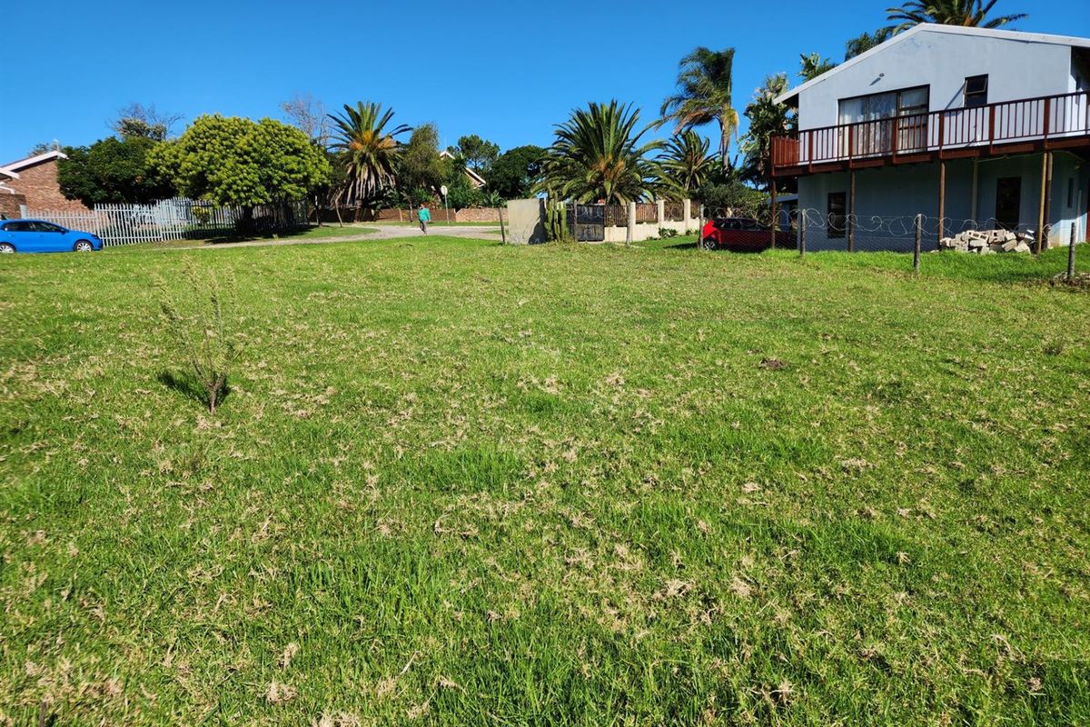 A vacant residential plot featuring established grass cover, perimeter fencing, and mature palm trees, situated in a developed neighborhood setting.