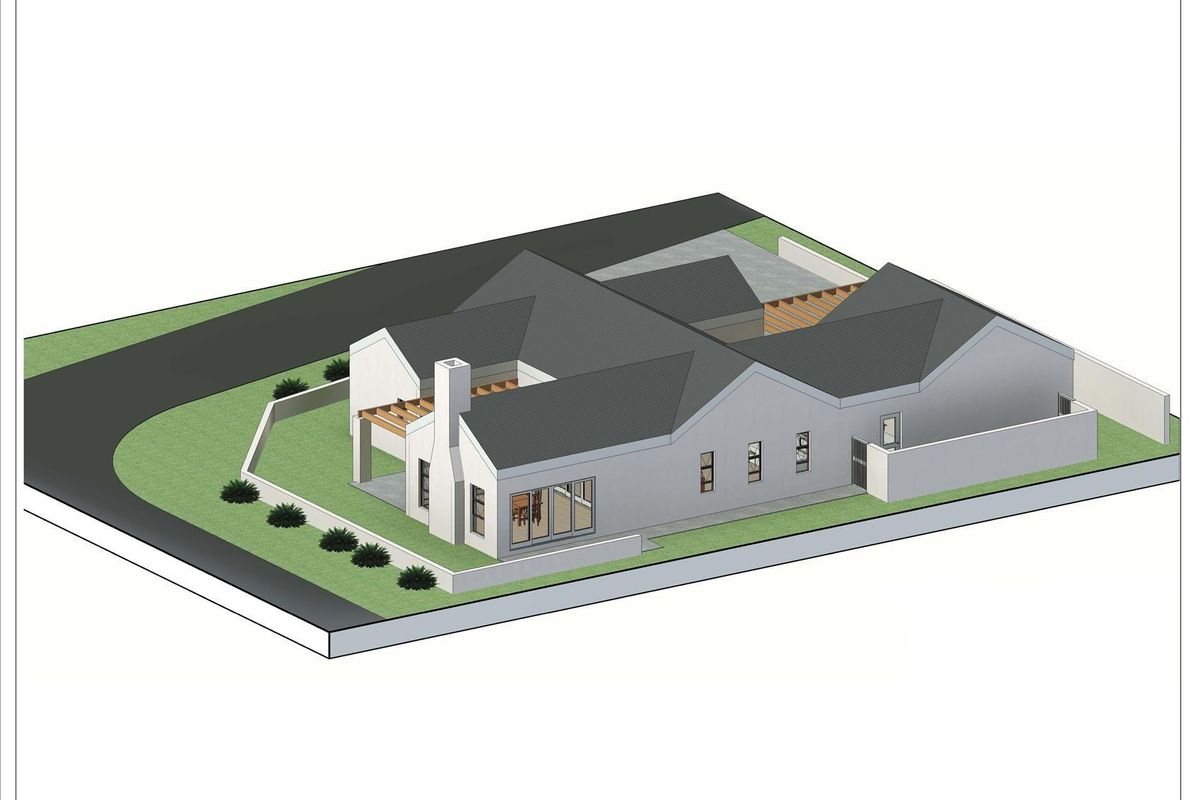 A 3D architectural render showing the exterior layout and design of the residential property.