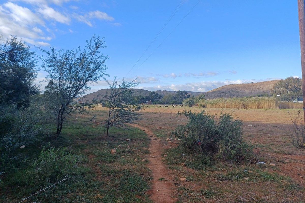 A view of the vacant residential land featuring natural vegetation, a dirt path, and surrounding hills in the distance.