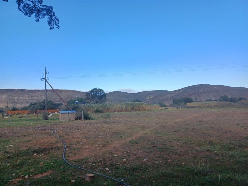 A wide view of the vacant residential land featuring natural landscape, mountain backdrop, a small utility shed, and an existing utility pole.
