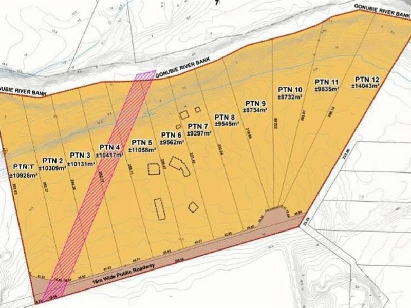 A detailed survey map showing the subdivision of vacant land into multiple residential portions along the Gonubie River bank.