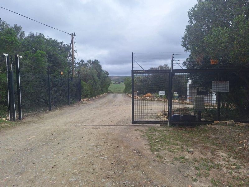 Entrance view of a vacant residential property featuring a gated access point with security fencing and a gravel driveway leading into the land.