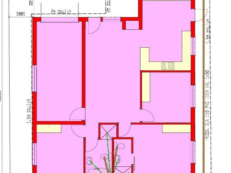 Architectural floor plan showing the layout of the property, including room dimensions, plumbing lines, and structural configuration.