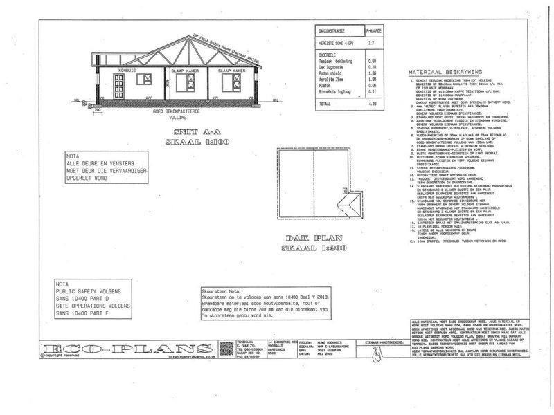 Architectural floor plan and section drawing detailing the structural layout and material specifications for the property.