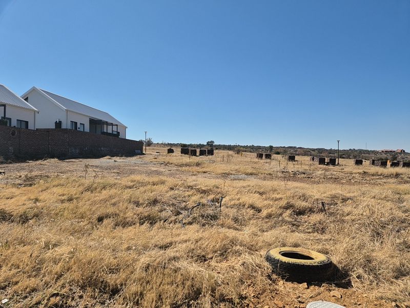 A vacant residential plot featuring dry grass, a brick boundary wall, and existing street lighting infrastructure.