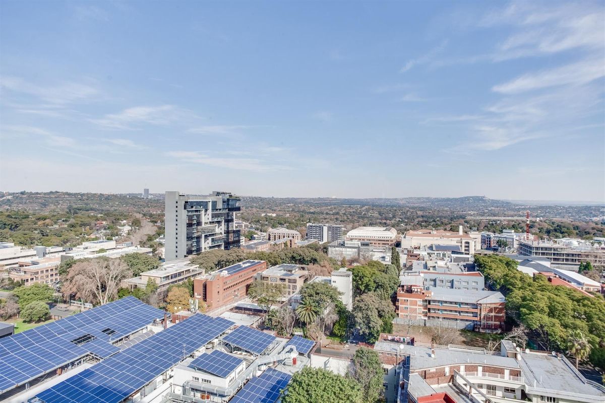 Elevated aerial view overlooking the surrounding urban landscape and neighborhood.
