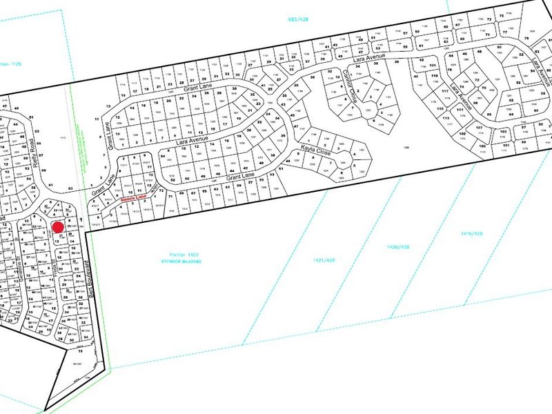 A detailed cadastral survey map showing the layout and subdivision of the residential land development.