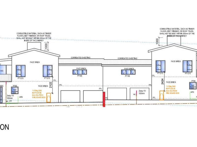 Architectural west elevation floor plan showing the building facade, window placements, and structural specifications for the property.