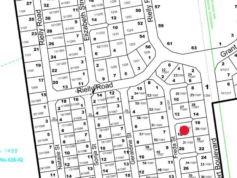 A cadastral survey map showing the layout of residential plots and street boundaries in the local area.