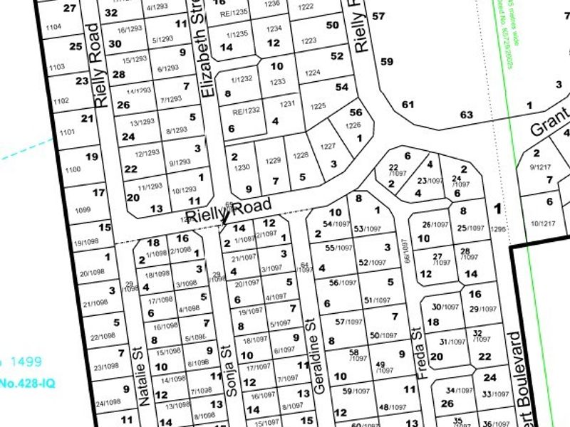 A cadastral survey map showing the layout of residential plots and street boundaries in the local area.
