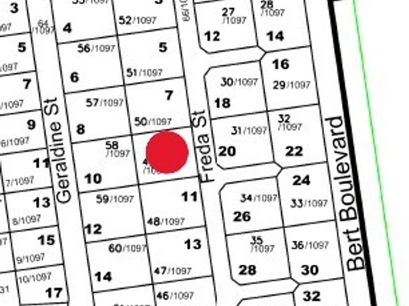 A cadastral map showing the location of the residential plot on Freda Street.
