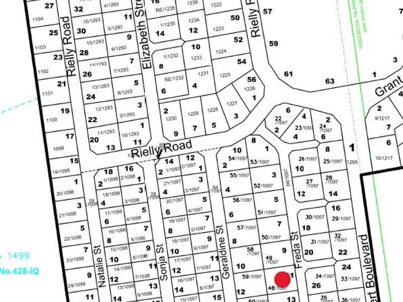 A cadastral survey map showing the layout of residential plots and street boundaries in the local area.