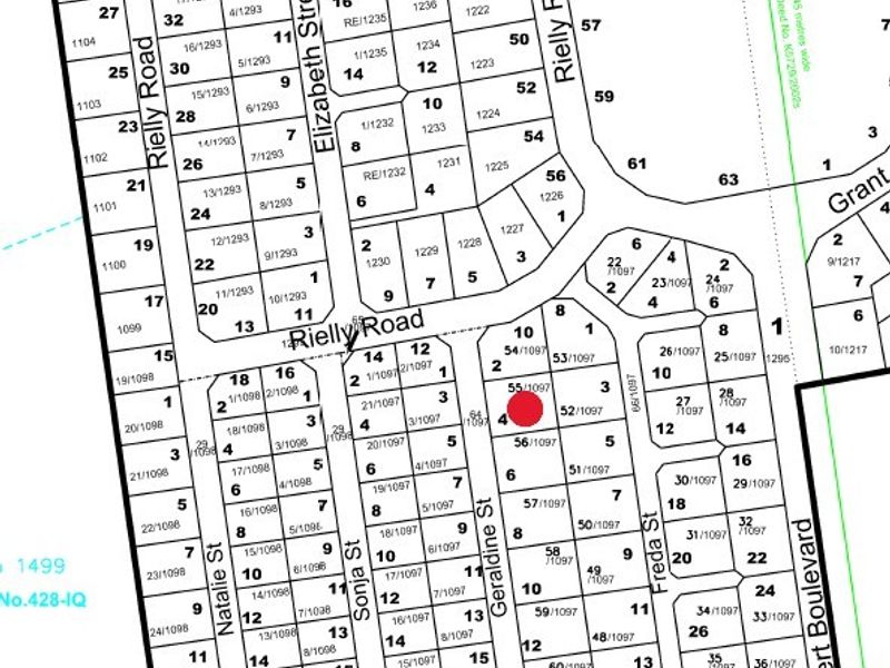 A cadastral survey map showing the layout of residential plots and street boundaries in the local area.