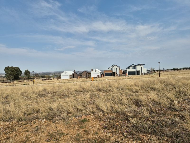 A wide-angle view of a residential estate development featuring modern homes set against a natural landscape.