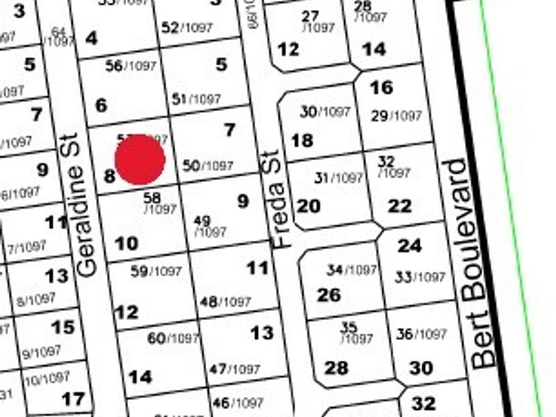 A cadastral map or site plan showing the layout of residential plots, including the location of the subject property on Geraldine Street.