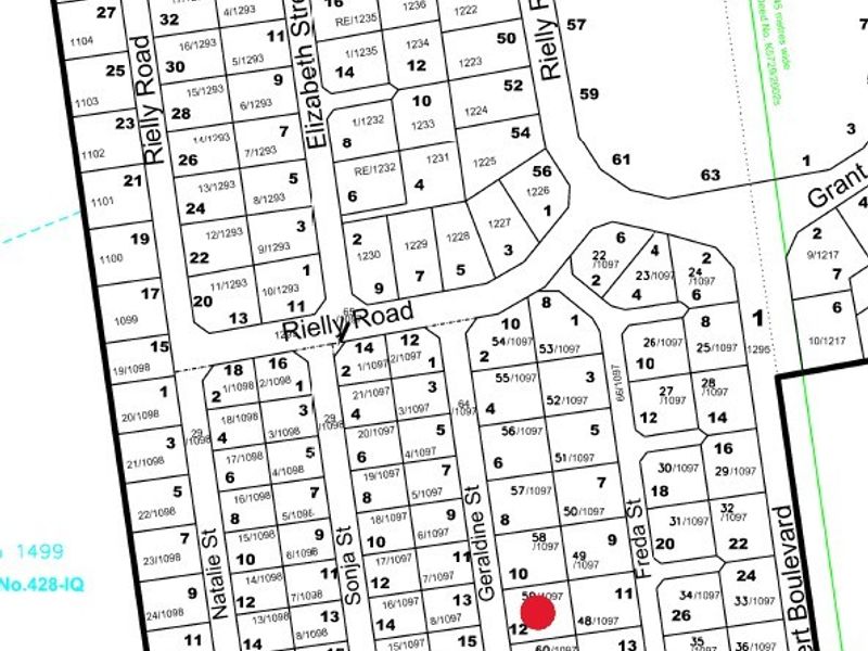 A cadastral survey map showing the layout of residential lots and street boundaries in the local area.