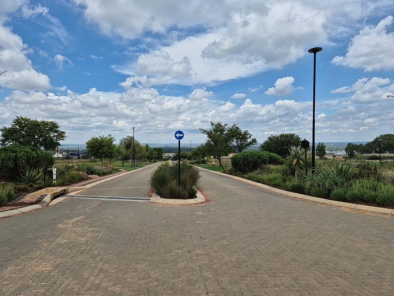 A well-maintained paved residential street within an estate, featuring landscaped verges, modern street lighting, and clear drainage infrastructure.