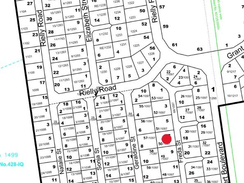 A cadastral map showing the layout of residential plots and street names in the local area.