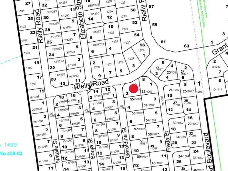 A cadastral survey map showing the layout of residential plots and street boundaries in the local area, with a specific property highlighted.