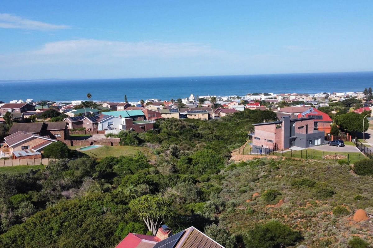 Aerial view of a residential coastal neighborhood featuring a vacant plot of land with native vegetation and surrounding established homes.