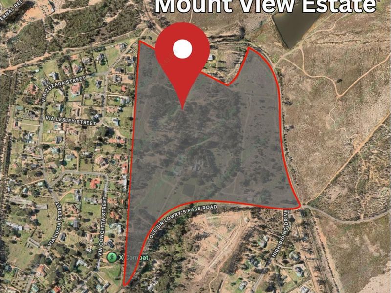 Aerial view of the vacant residential land parcel located within Mount View Estate, highlighting the property boundaries and surrounding neighborhood context.