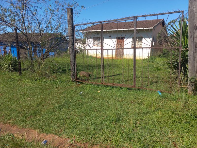 Front view of a detached house featuring a metal security gate, tiled roof, and overgrown garden area requiring maintenance.