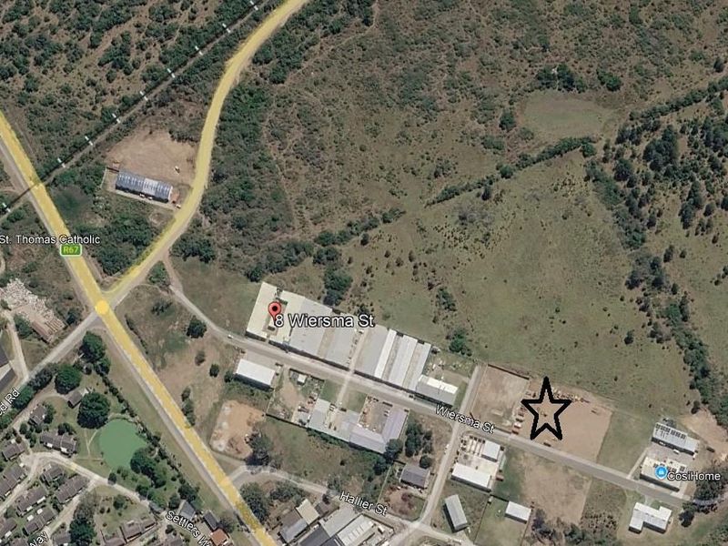 Aerial view of the vacant agricultural land plot located on Wiersma Street, highlighting its position within the surrounding area.