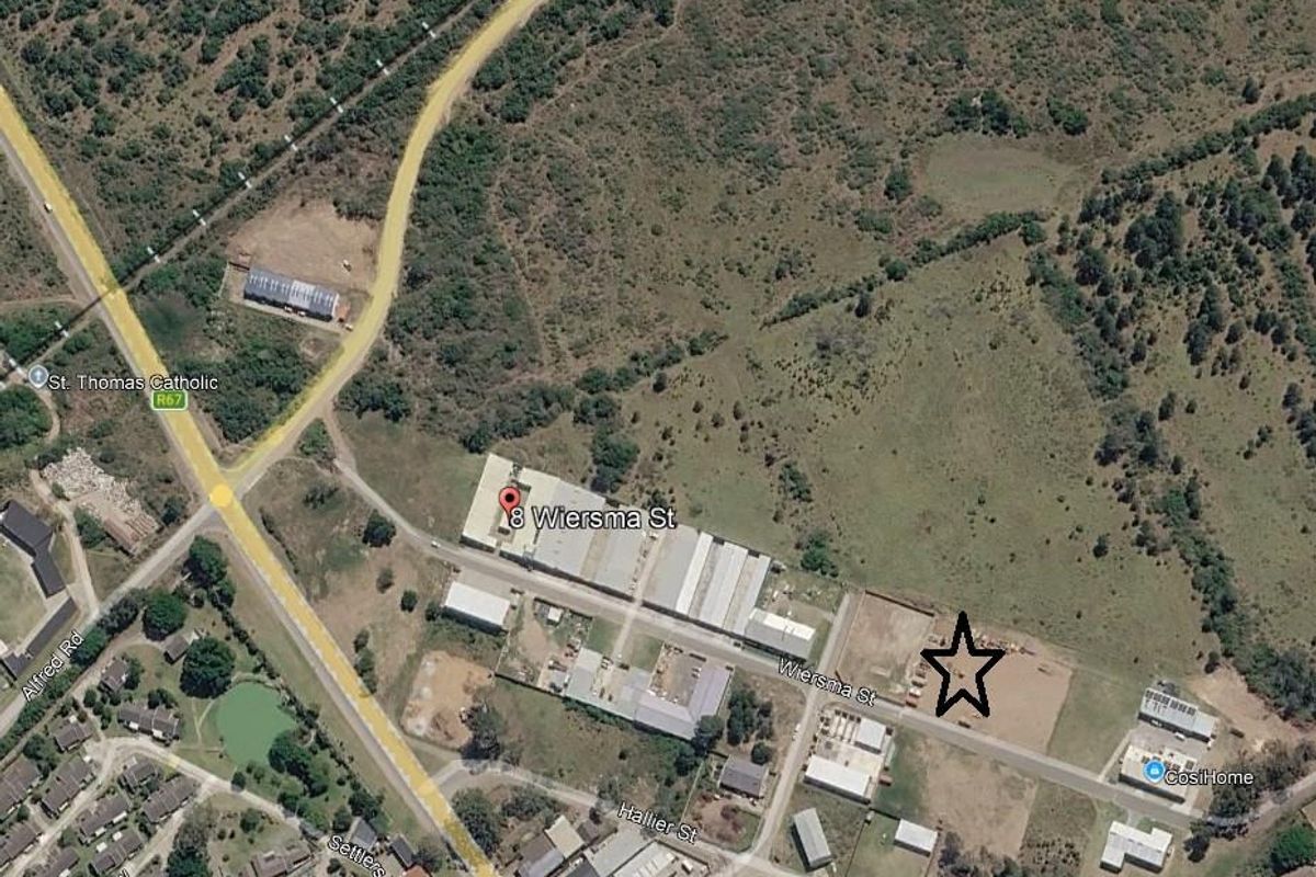 Aerial view of the vacant agricultural land plot located on Wiersma Street, highlighting its position within the surrounding area.