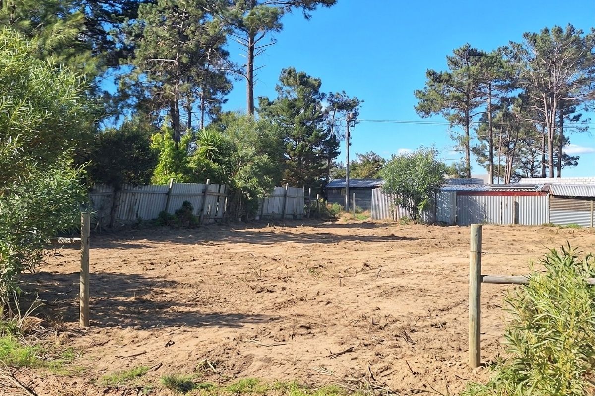 A vacant residential plot featuring cleared sandy ground, perimeter fencing, and mature trees, offering a blank canvas for future development.