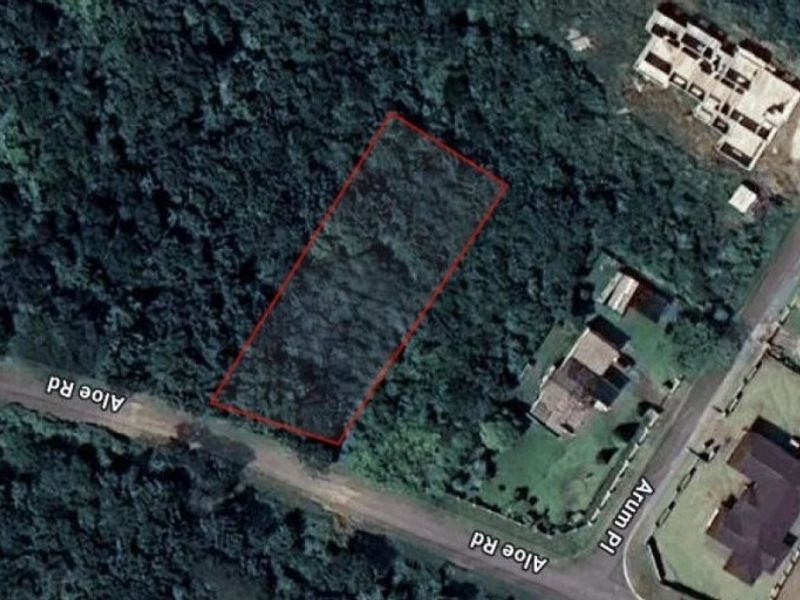 Aerial view of a vacant residential plot located on Aloe Road, surrounded by established residential properties and dense vegetation.