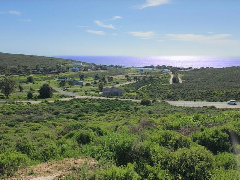 A scenic elevated view overlooking the surrounding coastal landscape, natural vegetation, and distant ocean horizon.