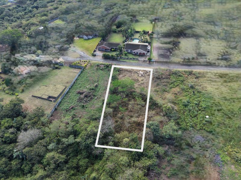 Aerial view of a vacant residential plot with natural vegetation, clearly outlined for development potential in a established neighborhood.