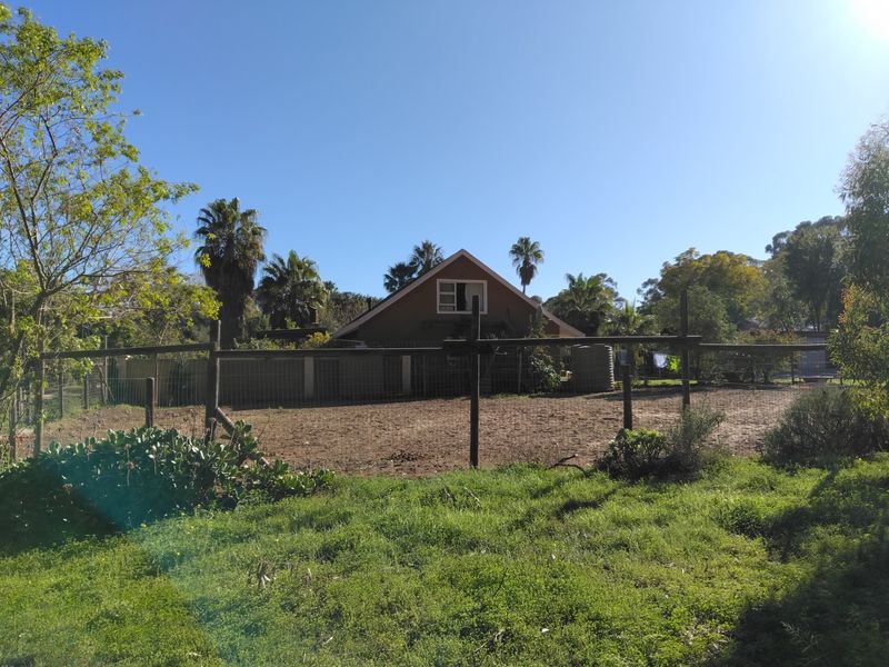 A view of the rear exterior of the property, featuring a large fenced yard area and established garden surroundings.