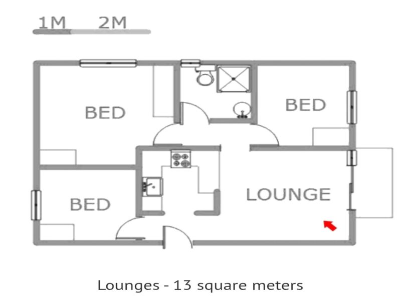 A floor plan diagram illustrating the layout of a three-bedroom apartment, including a lounge, kitchen, and bathroom.