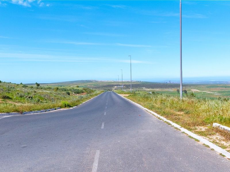 A clear view of the paved access road leading to the residential land, featuring established street lighting and concrete curbing.
