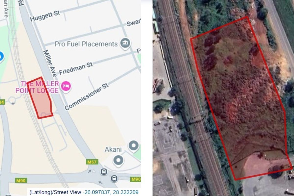 Aerial view and map location of the vacant agricultural land parcel, highlighting its proximity to major transport routes and local infrastructure.
