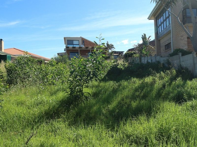 A view of a vacant residential plot featuring overgrown grass and a precast concrete boundary wall, surrounded by established neighboring properties.