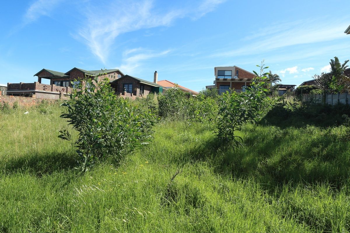 A vacant residential plot featuring natural grass and shrubs, bordered by existing residential properties in a developed neighborhood.