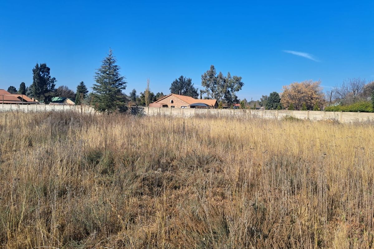 A vacant residential plot featuring dry grass and a perimeter precast concrete boundary wall.