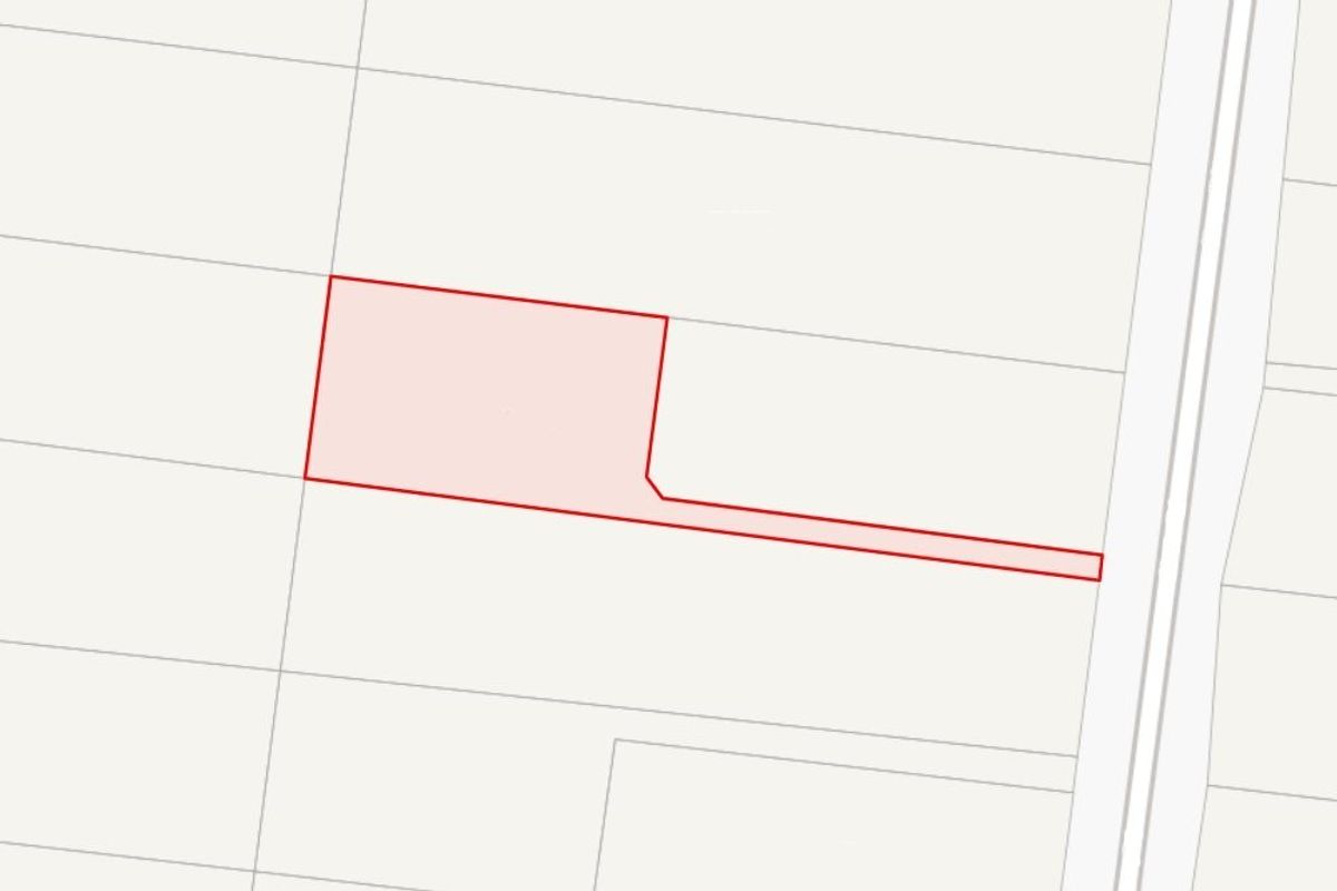 A cadastral map view highlighting the boundaries and access strip of the vacant residential land plot.