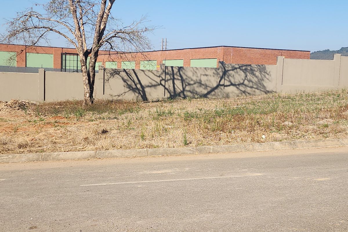 A view of a vacant residential plot featuring a perimeter wall and street frontage with a paved road and concrete curb.