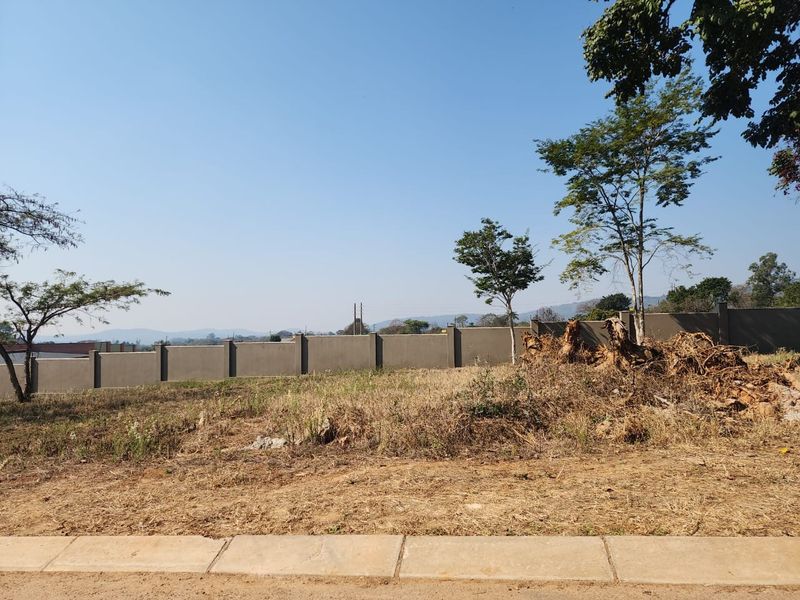 A vacant residential plot featuring a perimeter wall, concrete curb, and natural vegetation, offering a clear space ready for development.