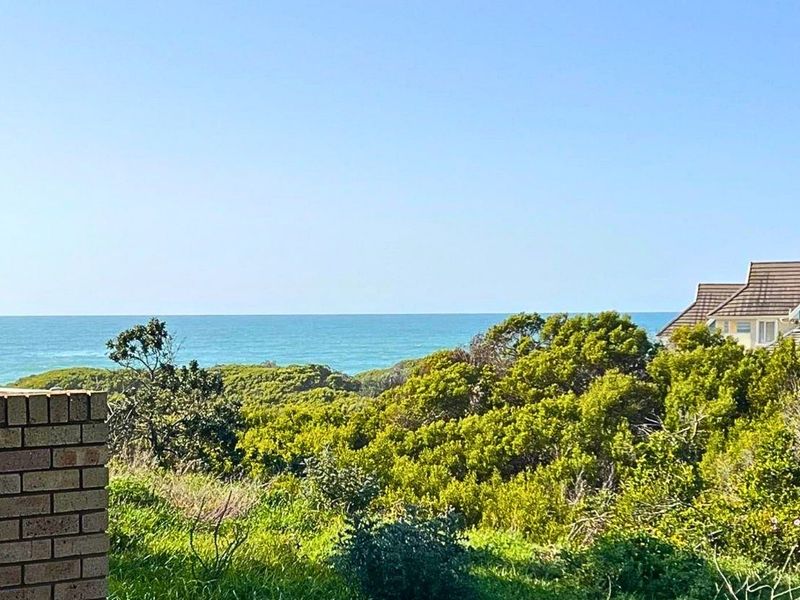 A scenic view overlooking coastal vegetation and the ocean, featuring a partial brick wall in the foreground.