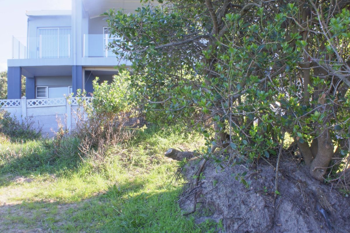 Rear view of a residential property featuring a landscaped garden area, mature trees, and a multi-level structure with a glass balustrade balcony.
