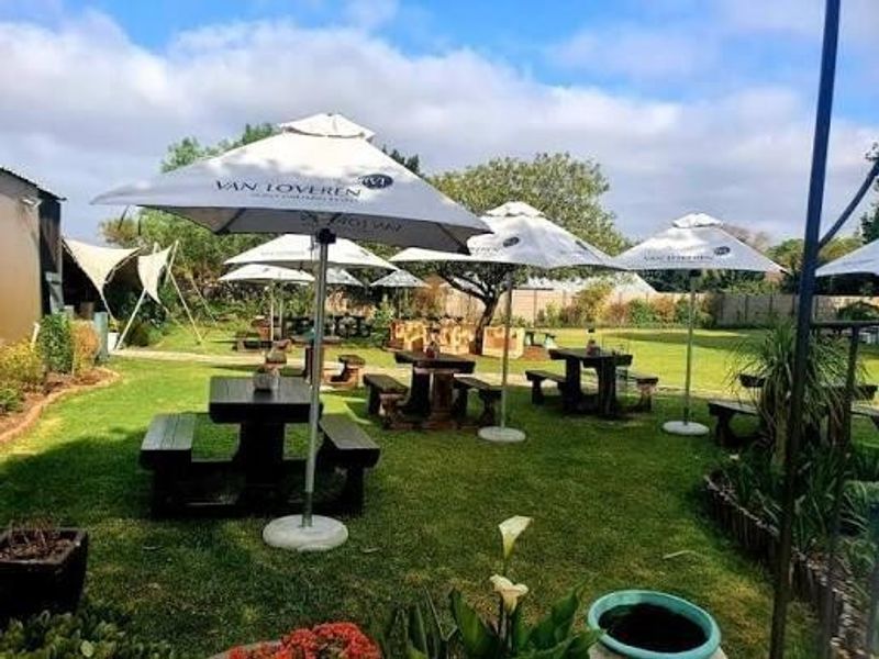 A well-maintained garden area featuring expansive green lawns, mature trees, and established landscaping, suitable for outdoor leisure and entertainment.