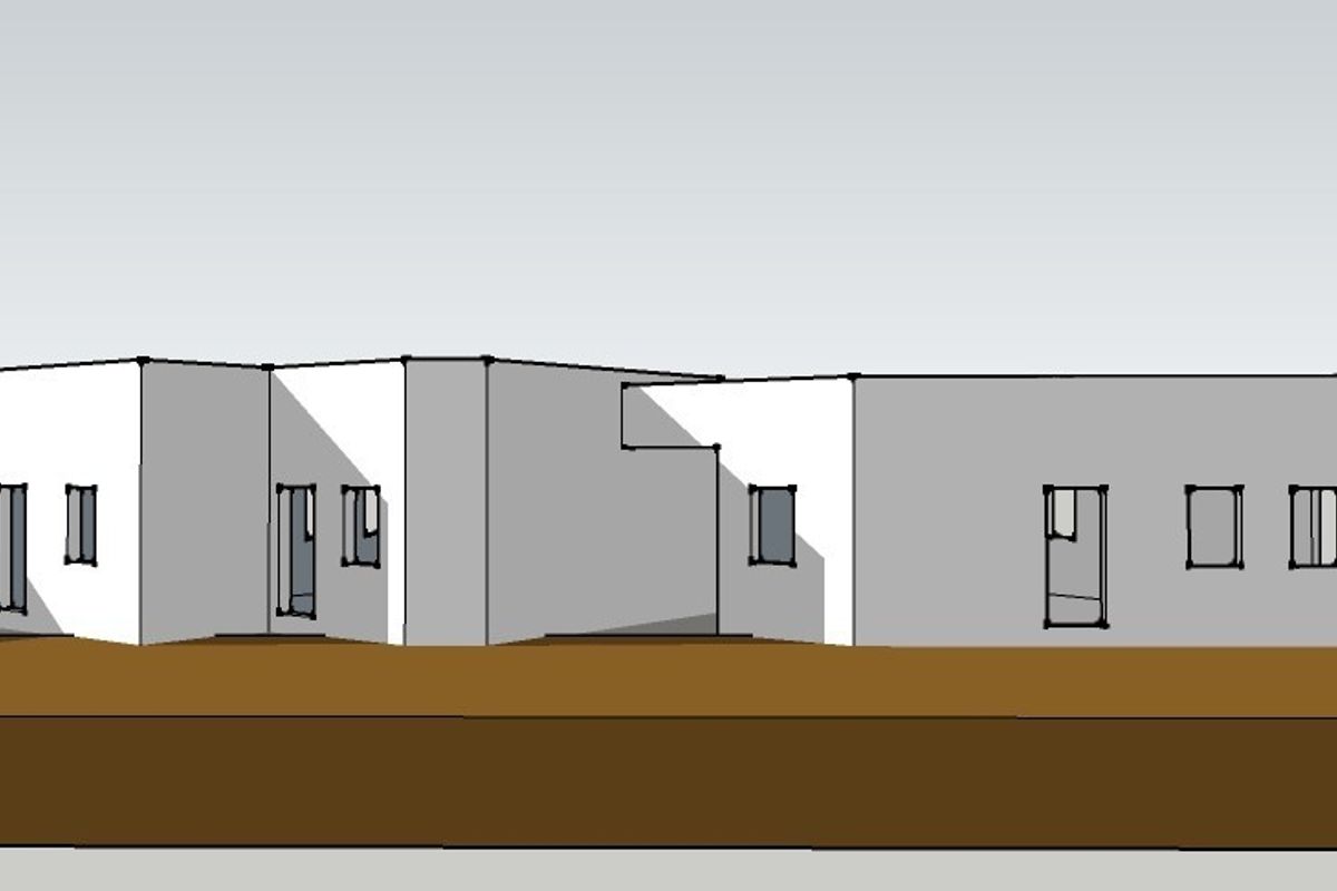 A digital architectural rendering showing the front elevation of a modern residential property design.