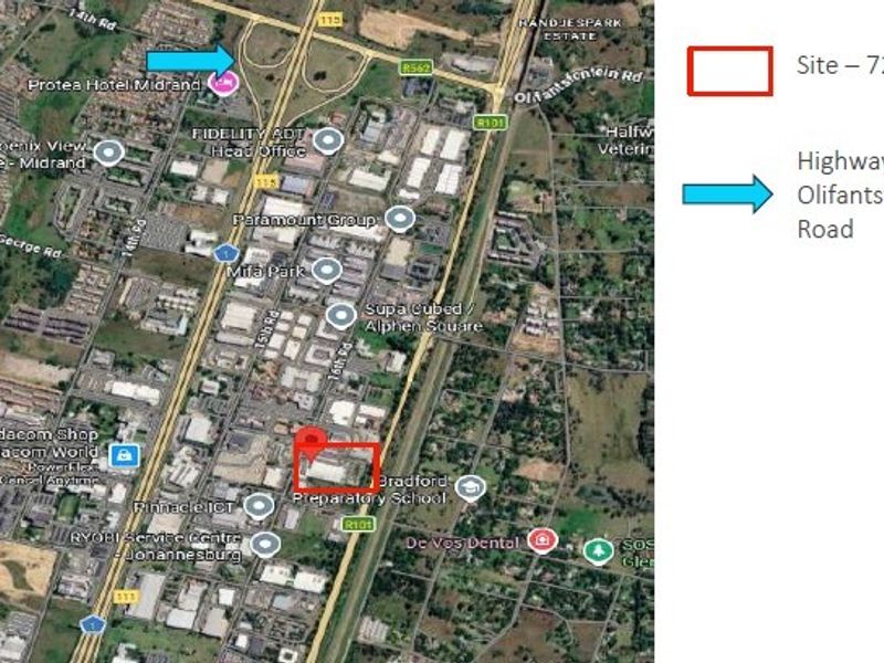 Aerial map view highlighting the industrial property location at 724 16th Street with proximity to major highway access routes.