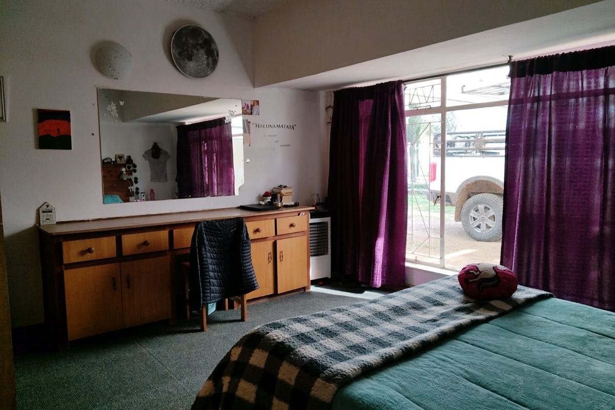 A bedroom featuring a built-in vanity unit, large window with natural light, and carpeted flooring.